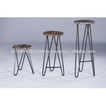 Industrial Vintage Distressed Wooden Top Set of 3 Bar Stools